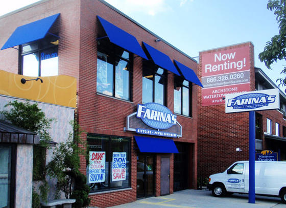 Custom Shaped Logo Sign, Awnings in Watertown, MA - Farina's Bicycles & Power Equipment